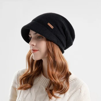 Есенна и зимна дамска плюшена пуловер шапка за външна топлина, широка периферия защита на лицето и ушите, модерна следродилна шапка - Изображение 1  