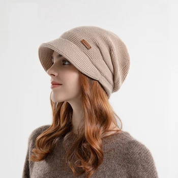 Есенна и зимна дамска плюшена пуловер шапка за външна топлина, широка периферия защита на лицето и ушите, модерна следродилна шапка - Изображение 2  