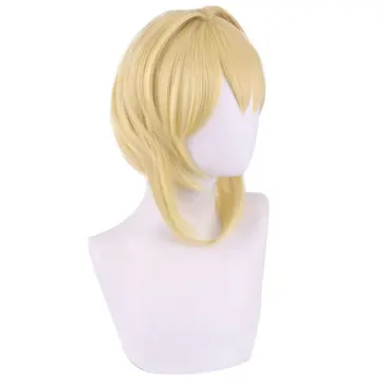 Игра Genshin въздействие пътешественик Lumine блондинка къса перука косплей костюм топлоустойчиви синтетична коса жени перуки - Изображение 2  