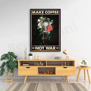 Кафе и цвете правят кафе не война плакат, реколта цвете и кафе плакат - Изображение 2  