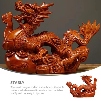 Китайски дракон статуя зодиак дракон дървени занаяти дракон скулптура таблица рафт декор - Изображение 2  