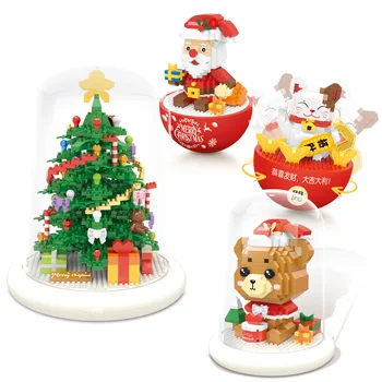 Коледно дърво Микро градивни блокове Bear Tumbler Дядо Коледа Lucky Cat сглобени мини тухли фигура играчка за детски подаръци - Изображение 1  