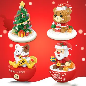 Коледно дърво Микро градивни блокове Bear Tumbler Дядо Коледа Lucky Cat сглобени мини тухли фигура играчка за детски подаръци - Изображение 2  