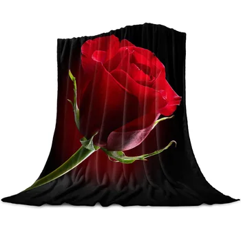 Корал руно одеяло зимни спално бельо диван легло хвърлят светлина тънки меки топли фланелени одеяла червена роза цвете черно - Изображение 1  
