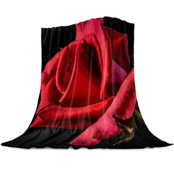Корал руно одеяло зимни спално бельо диван легло хвърлят светлина тънки меки топли фланелени одеяла червена роза цвете черно - Изображение 2  