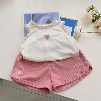Корейски детски дрехи 2023 Kawaii Fashion White Top Pink Pant Set Детски бутиков костюм Летен костюм за момиче от 2 до 8 години - Изображение 1  
