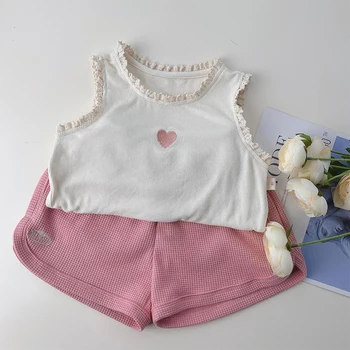 Корейски детски дрехи 2023 Kawaii Fashion White Top Pink Pant Set Детски бутиков костюм Летен костюм за момиче от 2 до 8 години - Изображение 2  
