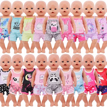 Кукла дрехи отпечатани прашка жилетка върховете + шорти кукла аксесоари 43 см прероден бебе &18Inch американски поп момиче подарък нашето поколение играчки - Изображение 1  