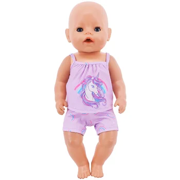Кукла дрехи отпечатани прашка жилетка върховете + шорти кукла аксесоари 43 см прероден бебе &18Inch американски поп момиче подарък нашето поколение играчки - Изображение 2  