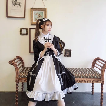 Лолита рокля прислужница униформа монахиня стил кръст елегантен японски дълъг ръкав аниме косплей костюм Хелоуин костюми жени карнавал - Изображение 1  
