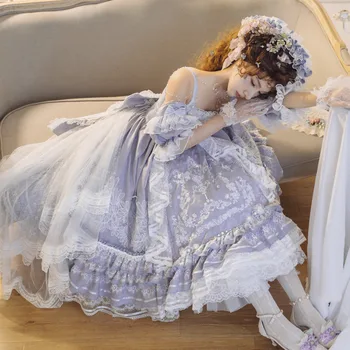 Лолита рокля реколта викторианска принцеса чаено парти елегантен три четвърти ръкави меки момичешки кукла рокли Kawaii облекло - Изображение 2  
