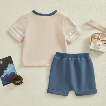Малко дете бебе момче дрехи цвят блок къс ръкав риза шорти набор сладък летни екипировки бебе момчета облекло - Изображение 1  
