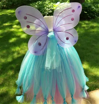 момичета Аква пеперуда фея цвете пачка рокля деца тюл рокля топка рокля с крило деца коледно парти косплей костюм рокля - Изображение 2  