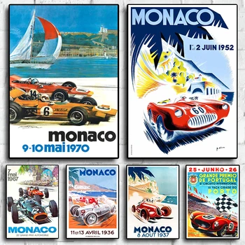 Монако Гран При на Формула 1 Състезателни пътувания Моторни спортове Начало Стена Карикатура Декорация Платно Плакат Естетика Сладка стая Картина - Изображение 1  