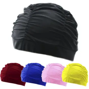 Мъже&жени Свободен размер уши нагънат плувна шапка дълга коса защита еластични найлон тюрбан басейн къпане шапки - Изображение 2  