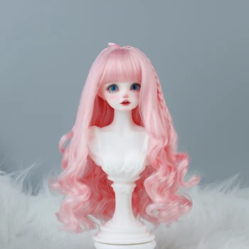 Нов 1/4 BJD кукла перуки розов дълго къдрава топлоустойчиви синтетични влакна 7 инчов главата кукла коса за Minifee кукли - Изображение 1  
