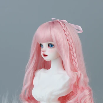 Нов 1/4 BJD кукла перуки розов дълго къдрава топлоустойчиви синтетични влакна 7 инчов главата кукла коса за Minifee кукли - Изображение 2  