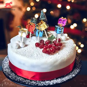 Нов 10Pcs / комплект Мини Коледа плодове вилица орнамент цвят подарък кутия торта вмъкване коледно дърво аксесоари Нова година парти декор - Изображение 2  
