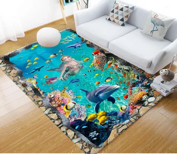 Подводен свят делфин Квадратна противоплъзгаща зона Подова подложка 3D килим без хлъзгане Мат трапезария хол мека спалня килим стил-3 - Изображение 1  
