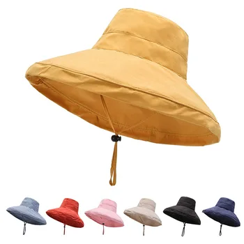 Праскова кожа Голяма периферия Рибарска шапка Лято Нова корейска дамска кофа шапка Едноцветен сенник Слънцезащитен купол Панама шапка MZ486 - Изображение 1  