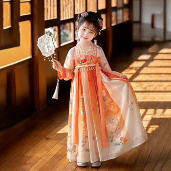 Реколта китайски стил древна рокля момичета Ханфу 2023 нов супер фея бебе момиче пролет лято дълъг ръкав деца косплей - Изображение 1  