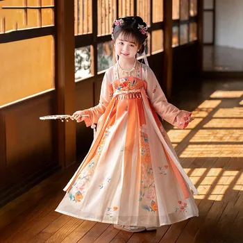 Реколта китайски стил древна рокля момичета Ханфу 2023 нов супер фея бебе момиче пролет лято дълъг ръкав деца косплей - Изображение 2  