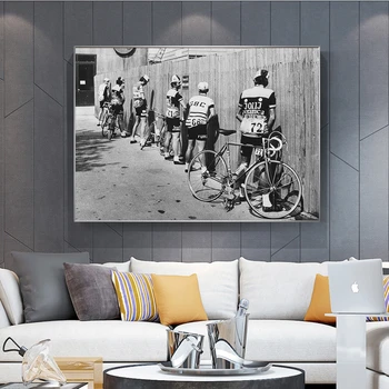 Реколта плакат черно-бял велосипед велосипедист печат платно картини улица стена арт картини за дома декор без рамка - Изображение 2  