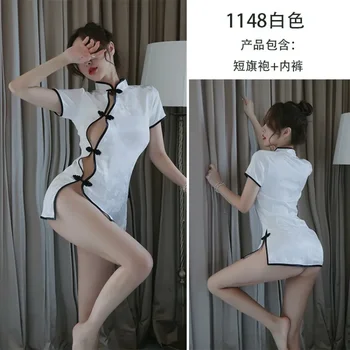 Ретро Cheongsam рокля униформа секси бельо висока цепка ретро китайски стил Qipao рокля женски еротични мини рокли косплей костюм - Изображение 1  