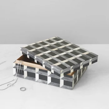 Ретро луксозен добитък кост мастило боя карирана кутия за съхранение неокласически модел стая спалня гардероб декорации кутия плевене - Изображение 1  
