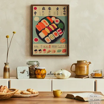 Ретро стил Хранителни напитки Японско суши, пица, улични такос, кафе, палачинка изкуство плакат платно живопис стена печат картинадомашен декор - Изображение 2  
