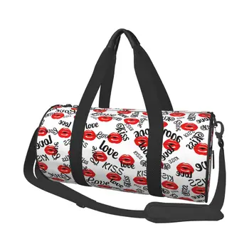 Секси устна първа целувка спортни чанти мода плуване фитнес чанта с обувки сладък чанти мъже жени дизайн уикенд фитнес чанта - Изображение 1  