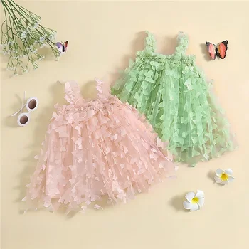 Сладка принцеса рокля за малки момичета 1-5 години без ръкави 3D пеперуда тюл рокля летни бебешки дрехи плаж ваканция рокля - Изображение 1  
