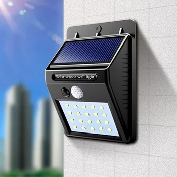 Слънчева външна стенна лампа Водоустойчиво осветление със сензор за движение Слънчева светлина, захранвана от мощни светодиодни прожектори за градина - Изображение 1  
