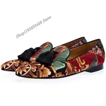 Смесена цветна бродерия Ресни Мъжки ежедневни обувки Мокасини кръгли пръсти Плоски мъжки обувки Мъжки обувки 2023 Мода Сапатилас Муджер - Изображение 1  