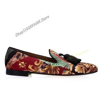 Смесена цветна бродерия Ресни Мъжки ежедневни обувки Мокасини кръгли пръсти Плоски мъжки обувки Мъжки обувки 2023 Мода Сапатилас Муджер - Изображение 2  
