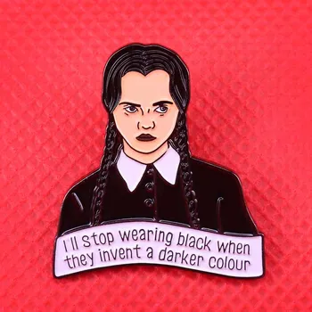сряда Addams емайл щифт черен естетически брошка монохромен изкуство смешно цитат саркастична значка семейство готически 90s Хелоуин подарък - Изображение 1  