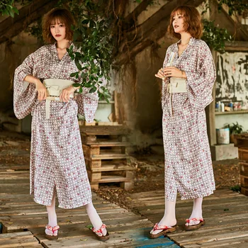 Традиционно японско кимоно Хелоуин костюми за жени Аниме Cosplay Домашно облекло Lounge Wear Изпълнение Халат Plaided Loose - Изображение 1  