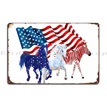 Три коня американски флаг метален знак създаване на парти плочи клуб бар дизайн кино калай знак плакат - Изображение 1  