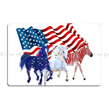 Три коня американски флаг метален знак създаване на парти плочи клуб бар дизайн кино калай знак плакат - Изображение 2  