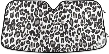 Черно бяло леопардово предно стъкло слънцезащитни блокове UV лъчи визьор протектор акордеон сгъваем слънце рефлектор авто сенник за кола Tr - Изображение 1  