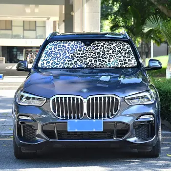 Черно бяло леопардово предно стъкло слънцезащитни блокове UV лъчи визьор протектор акордеон сгъваем слънце рефлектор авто сенник за кола Tr - Изображение 2  