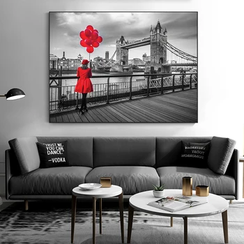Черно и червено Лондон мост плакати и отпечатъци модерна живопис платно Cuadros скандинавски стена картина за хол декор - Изображение 2  