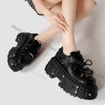Черно нит декор кука помпи дантела нагоре британски стил кифла дъното дамски обувки есен готино момиче cusual обувки zapatos para mujere - Изображение 1  