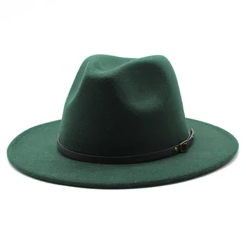 шапка на едро fedoras Панама филцова шапка за жени джаз шапка fedora шапка трева зелени жени fedoras дамски шапки с вериги - Изображение 1  