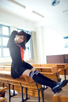 Японски училищни униформи момичета флот моряк костюм ад момиче enma ai аниме косплей костюм жени костюм пълен комплект отгоре + пола + чорапи - Изображение 2  