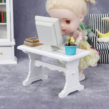 1:12 Dollhouse миниатюрни офис бюро писане бюро чай маса проучване стая мебели табуретка облегалка модел кукла къща аксесоари - Изображение 2  