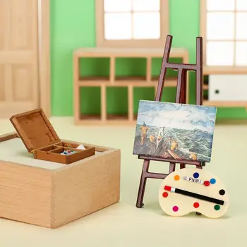 1:12 Куклена къща мебели миниатюрни статив дърво кутия чертожна дъска художник боя писалка кукли DIY модел комплект играчки - Изображение 2  