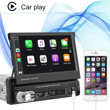 1 Din Car Mp5 видео плейър 7 инчов телескопичен екран Mp4 реверсивен видео съвместим за Carplay функция с жично управление - Изображение 2  