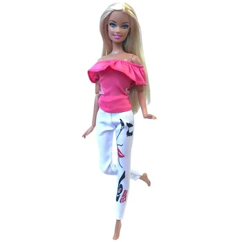 1 бр. Ръчно изработено модно облекло Розово червено Риза без презрамки Бяла рокля с панталон Ежедневно ежедневно облекло Дрехи за кукли за аксесоари за кукли - Изображение 1  