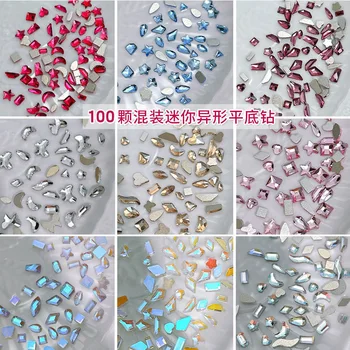 100pcs мини форма кристал диамант нокти декорации плоско дъно кристал смесен цвят стъкло скъпоценен камък DIY маникюр аксесоар - Изображение 1  